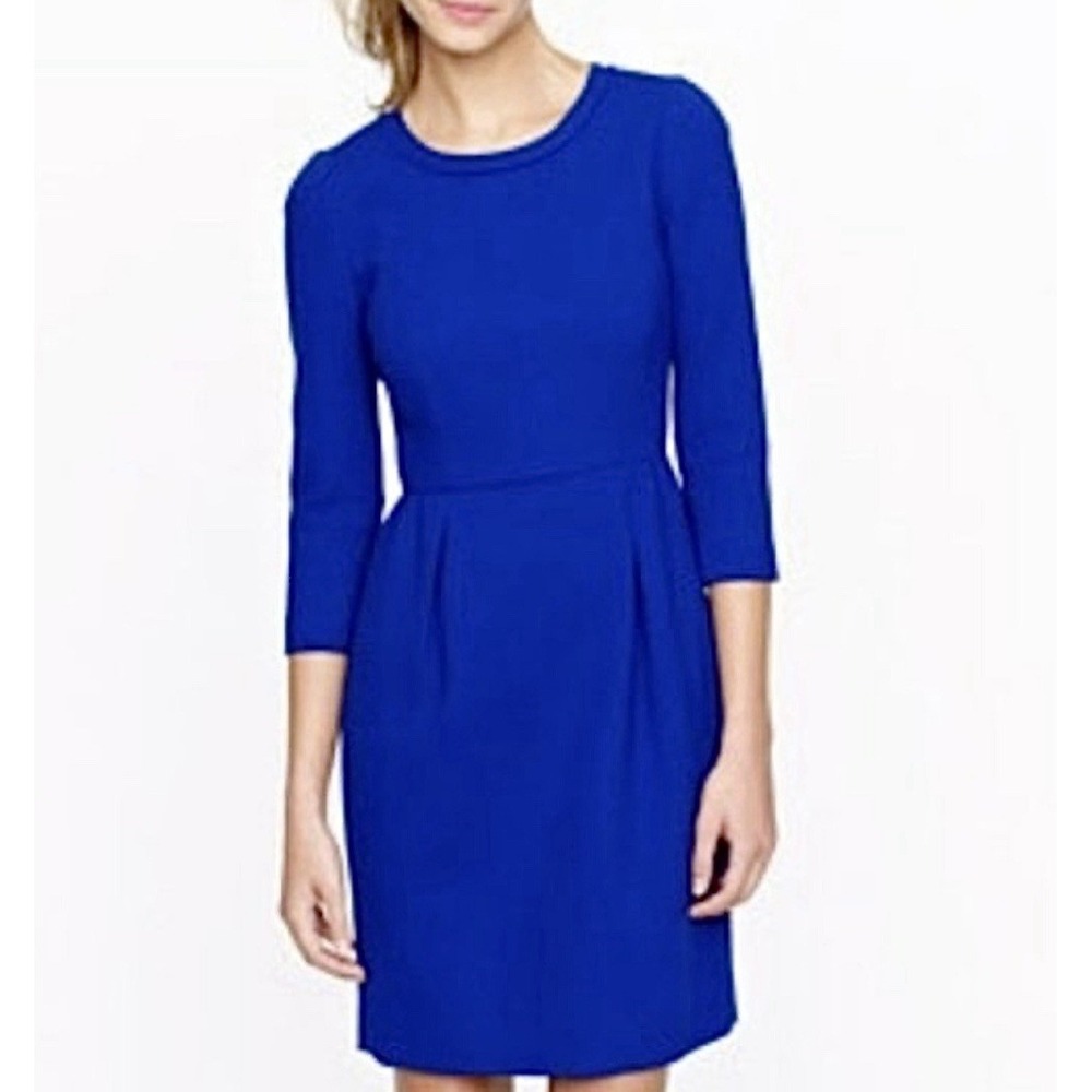 J. Crew Teddie Dress Womens Size ~2 XS Cobalt Blue Pure Wool Crepe‎ Lined Sheath